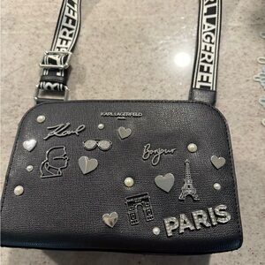Karl Lagerfeld Black and Silver Embellished Crossbody Bag